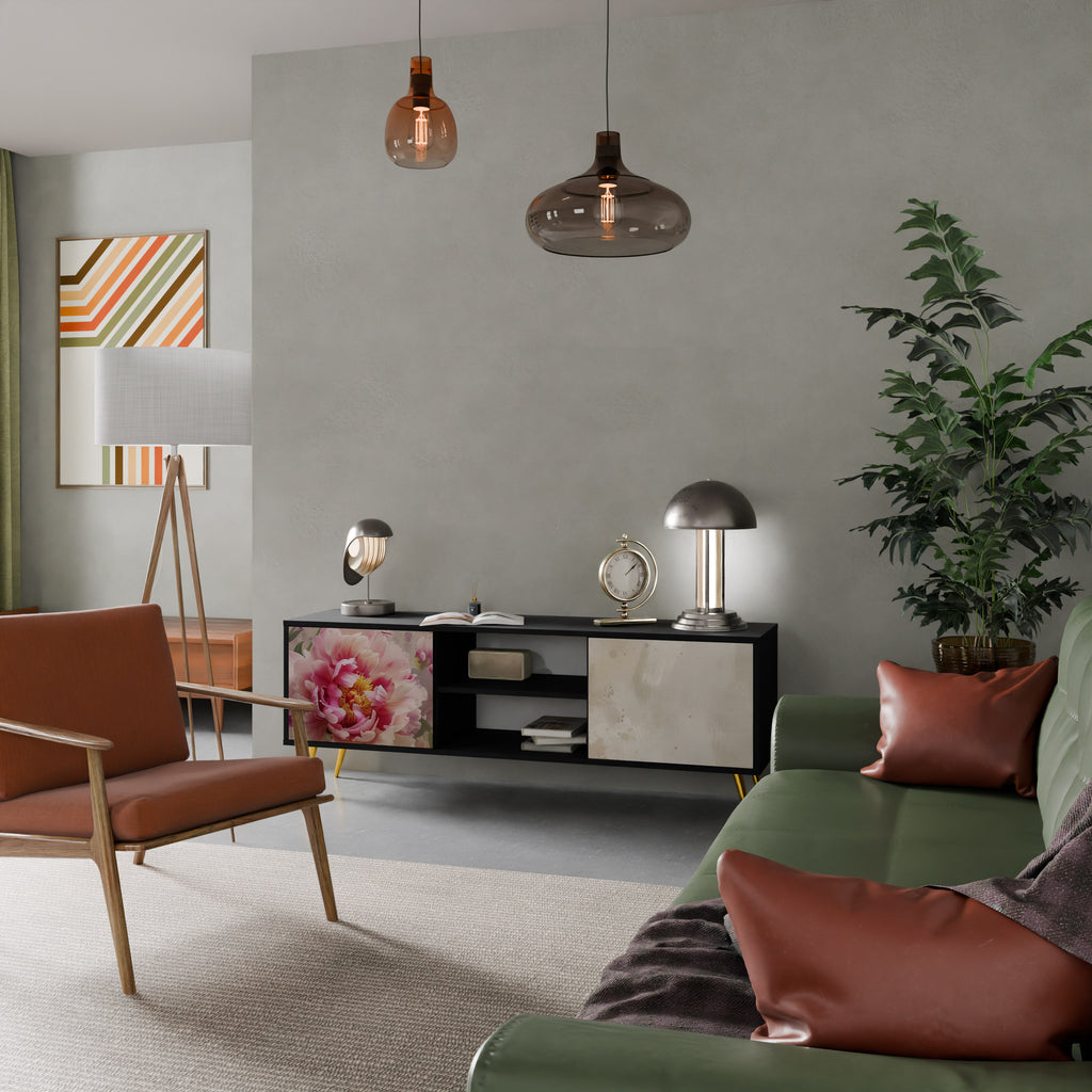 Mueble de TV de 2 puertas PEONY WHISPER con acabado negro