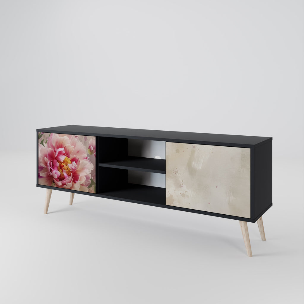Mueble de TV de 2 puertas PEONY WHISPER con acabado negro