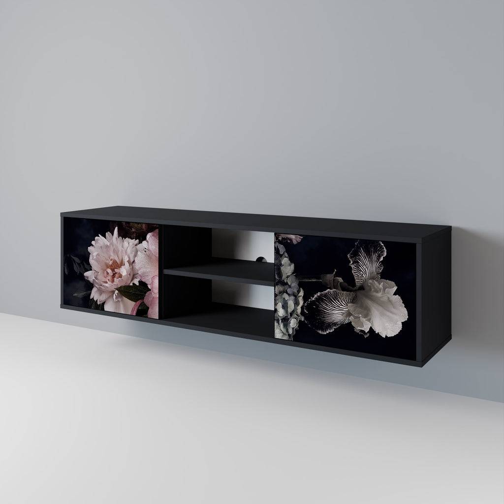 Mueble de TV de 2 puertas PURE BLOSSOM con acabado negro