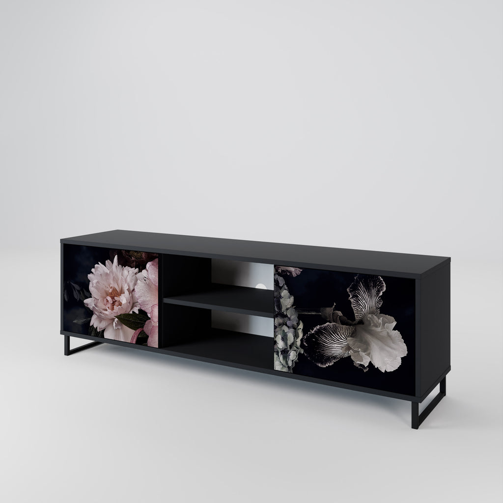 Mueble de TV de 2 puertas PURE BLOSSOM con acabado negro