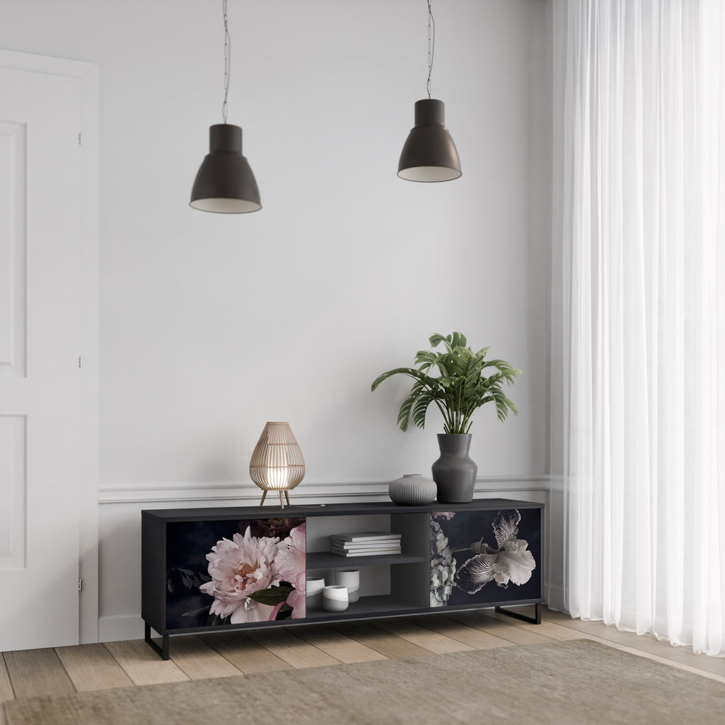 Mueble de TV de 2 puertas PURE BLOSSOM con acabado negro
