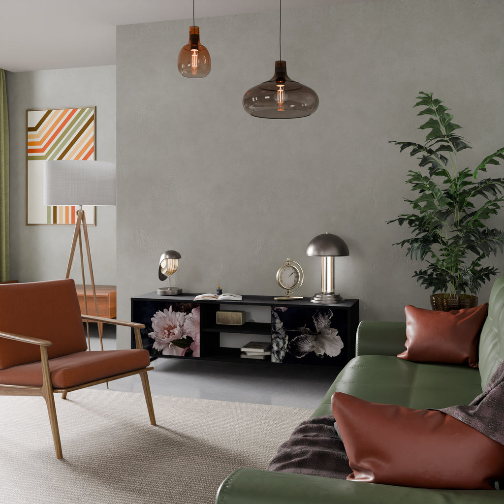 Mueble de TV de 2 puertas PURE BLOSSOM con acabado negro