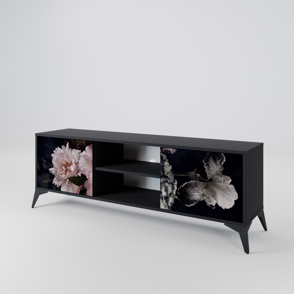 Mueble de TV de 2 puertas PURE BLOSSOM con acabado negro