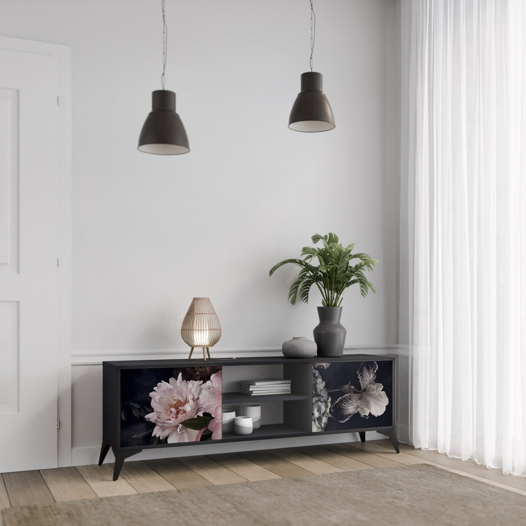 Mueble de TV de 2 puertas PURE BLOSSOM con acabado negro