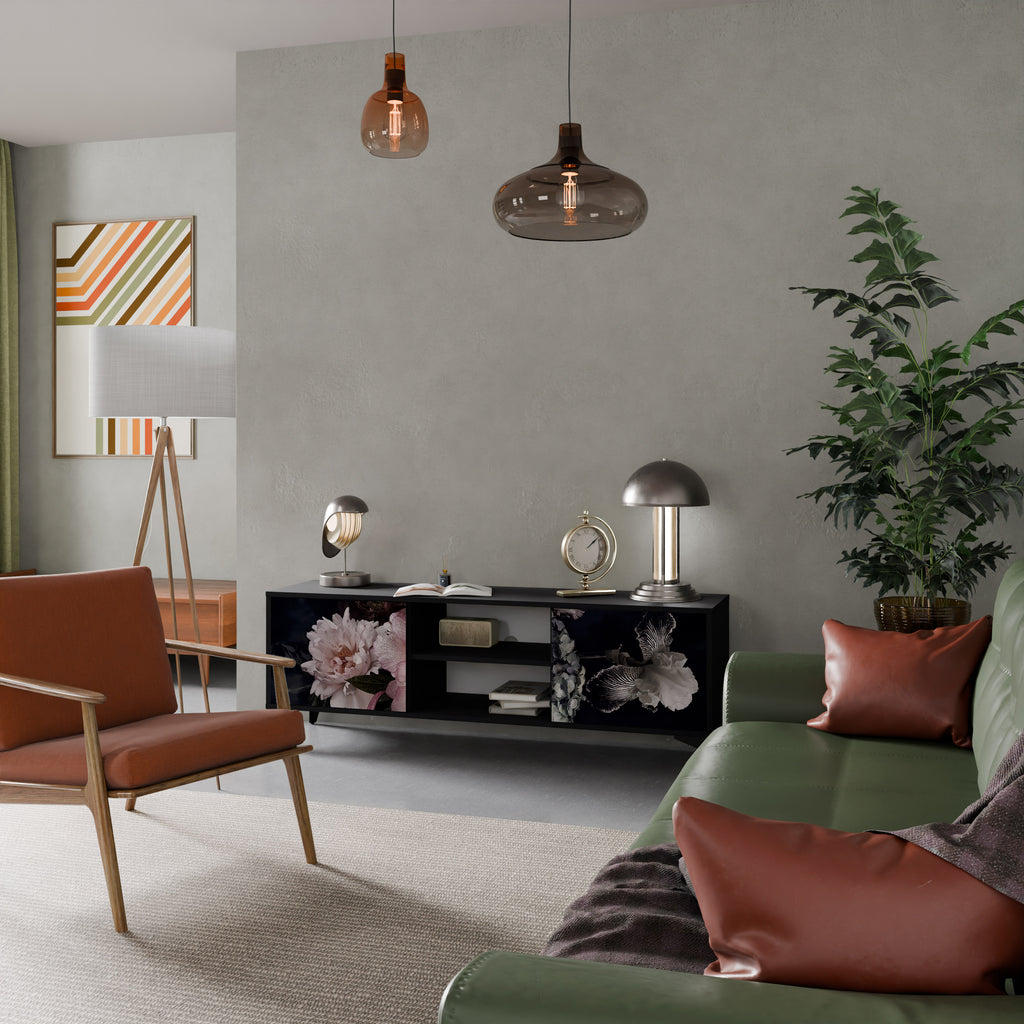 Mueble de TV de 2 puertas PURE BLOSSOM con acabado negro