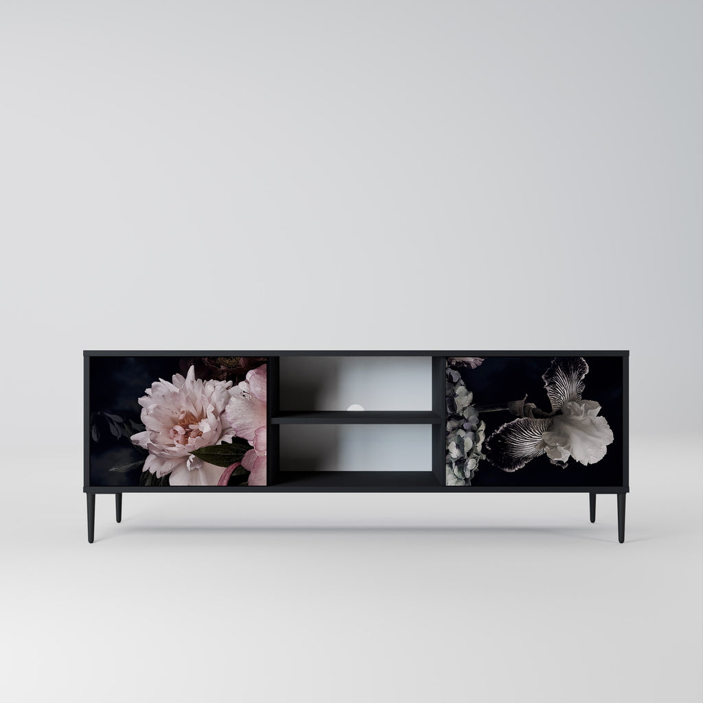 Mueble de TV de 2 puertas PURE BLOSSOM con acabado negro
