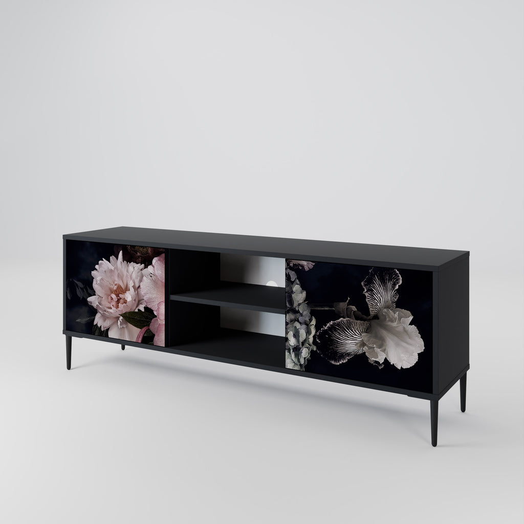 Mueble de TV de 2 puertas PURE BLOSSOM con acabado negro