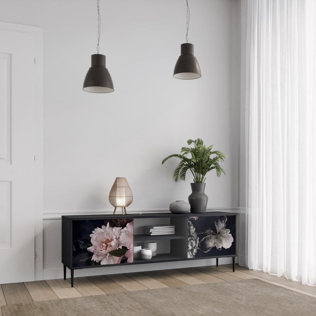 Mueble de TV de 2 puertas PURE BLOSSOM con acabado negro