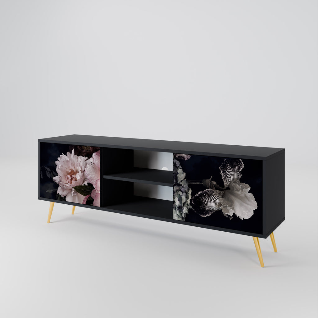 Mueble de TV de 2 puertas PURE BLOSSOM con acabado negro