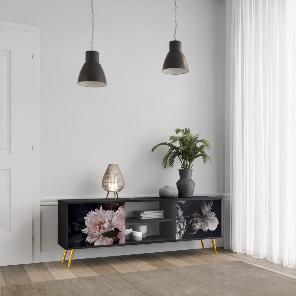 Mueble de TV de 2 puertas PURE BLOSSOM con acabado negro