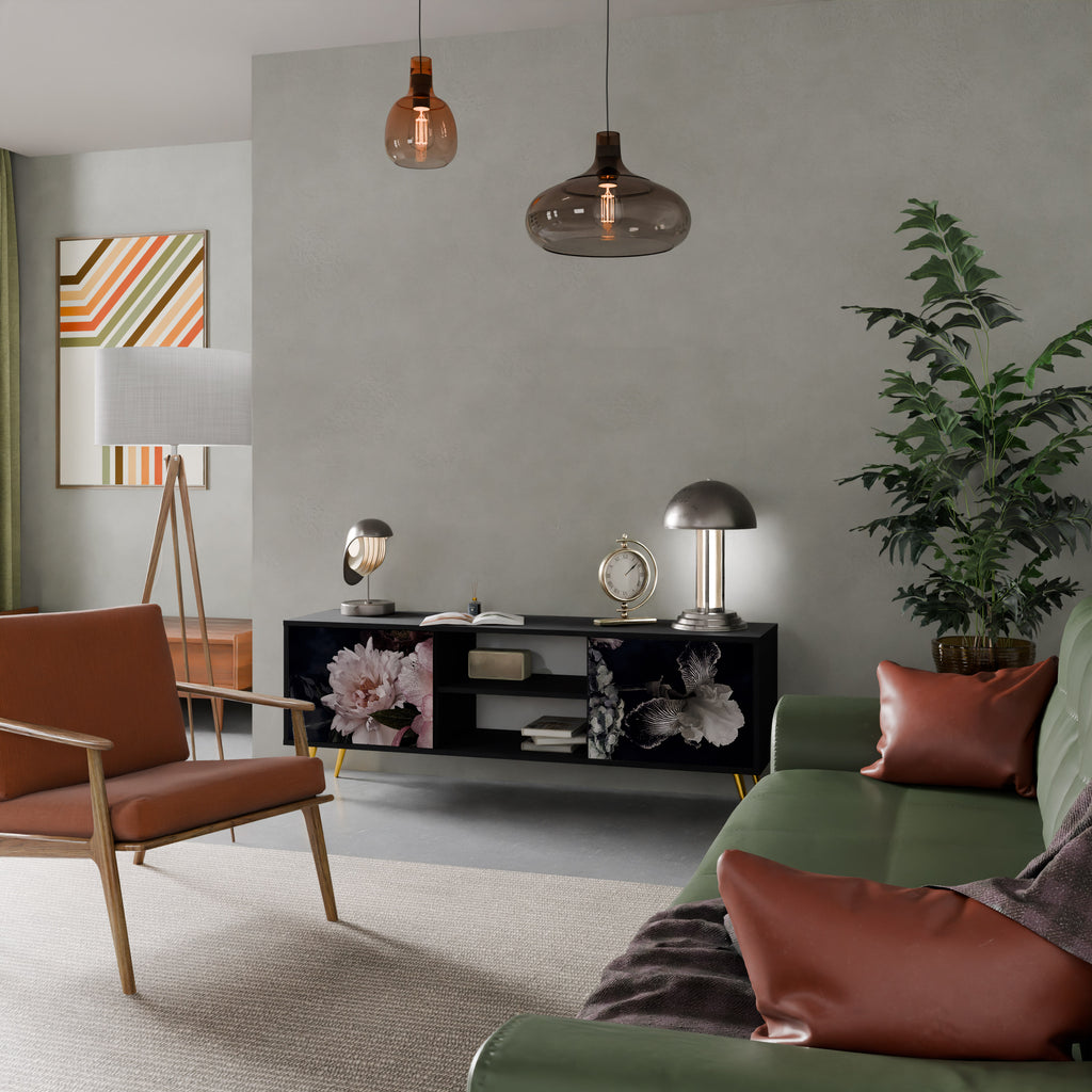 Mueble de TV de 2 puertas PURE BLOSSOM con acabado negro