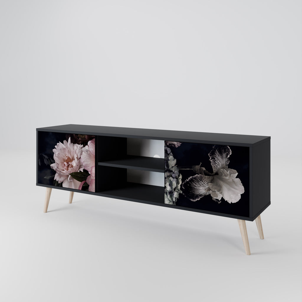Mueble de TV de 2 puertas PURE BLOSSOM con acabado negro
