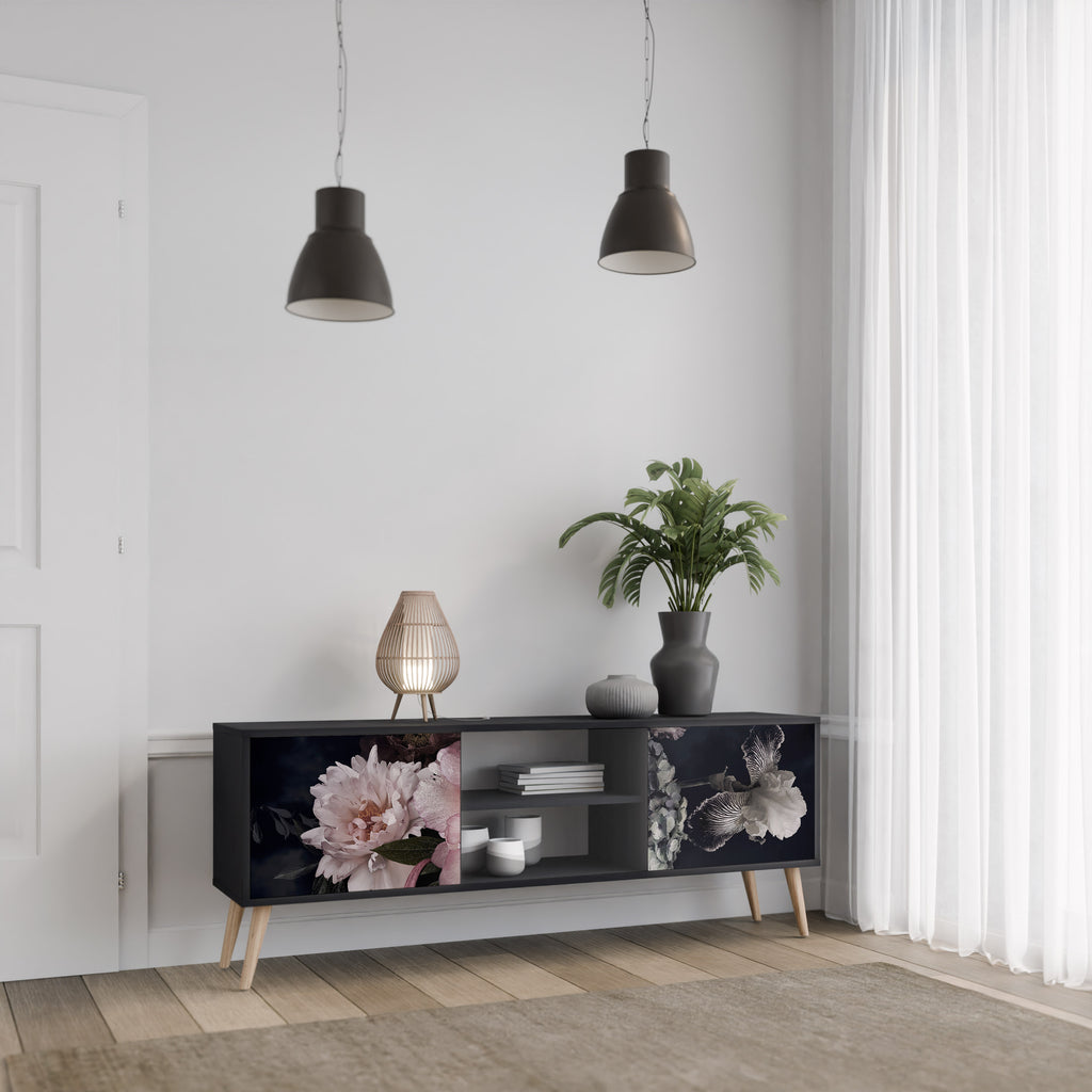 Mueble de TV de 2 puertas PURE BLOSSOM con acabado negro