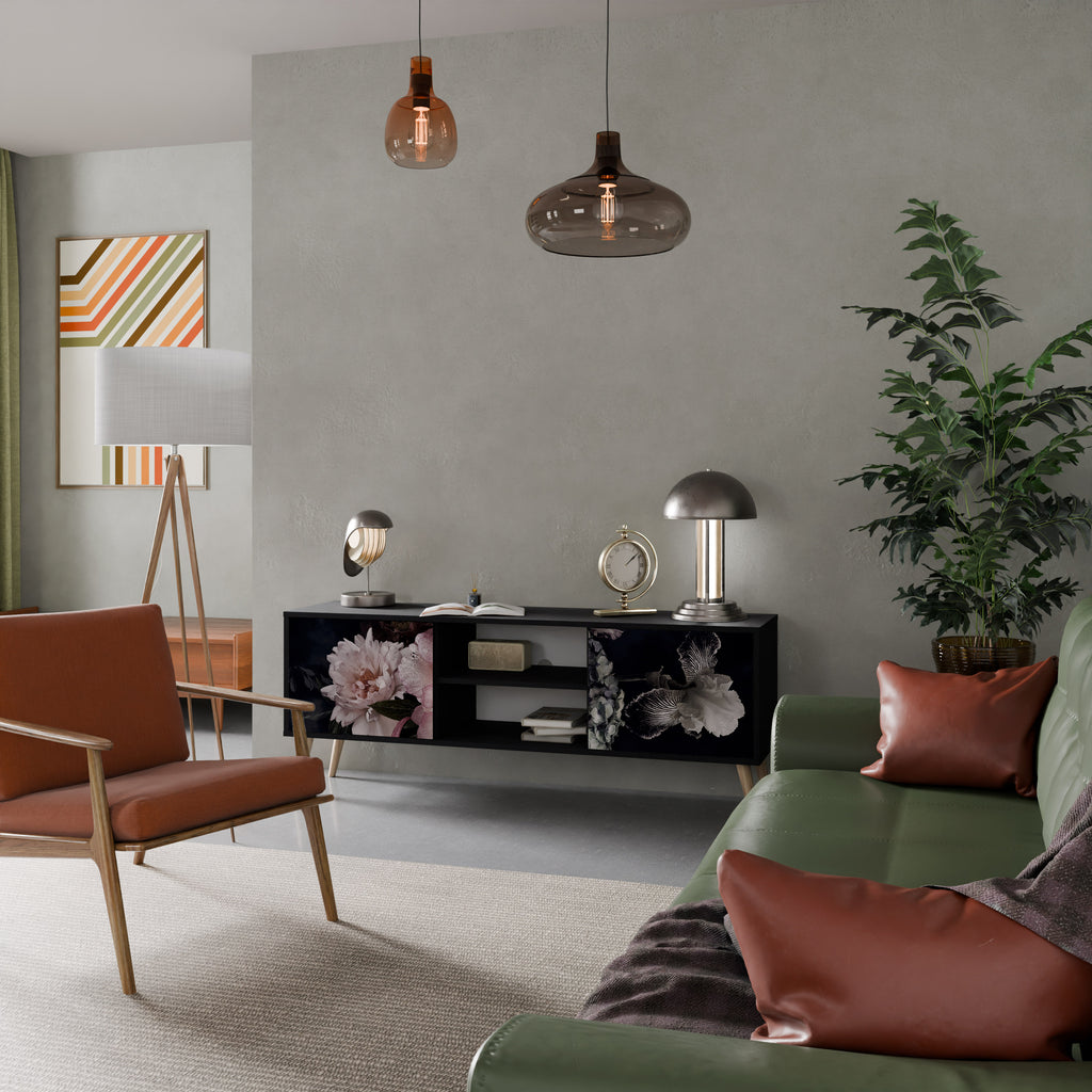 Mueble de TV de 2 puertas PURE BLOSSOM con acabado negro