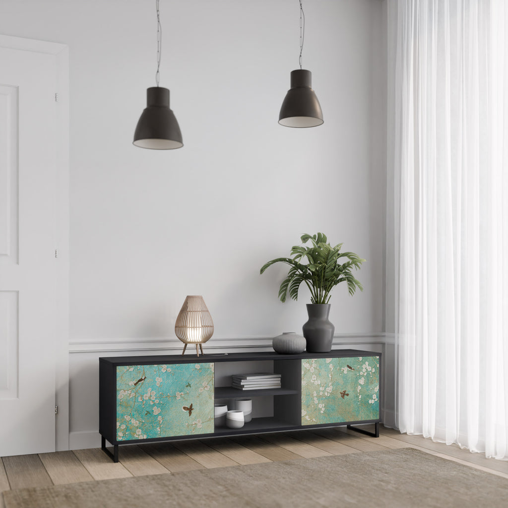 Mueble de TV de 2 puertas BLOOMING CHARM en acabado negro