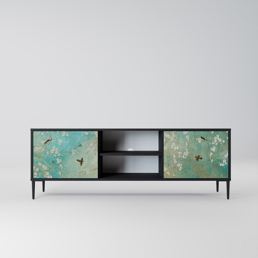 Mueble de TV de 2 puertas BLOOMING CHARM en acabado negro