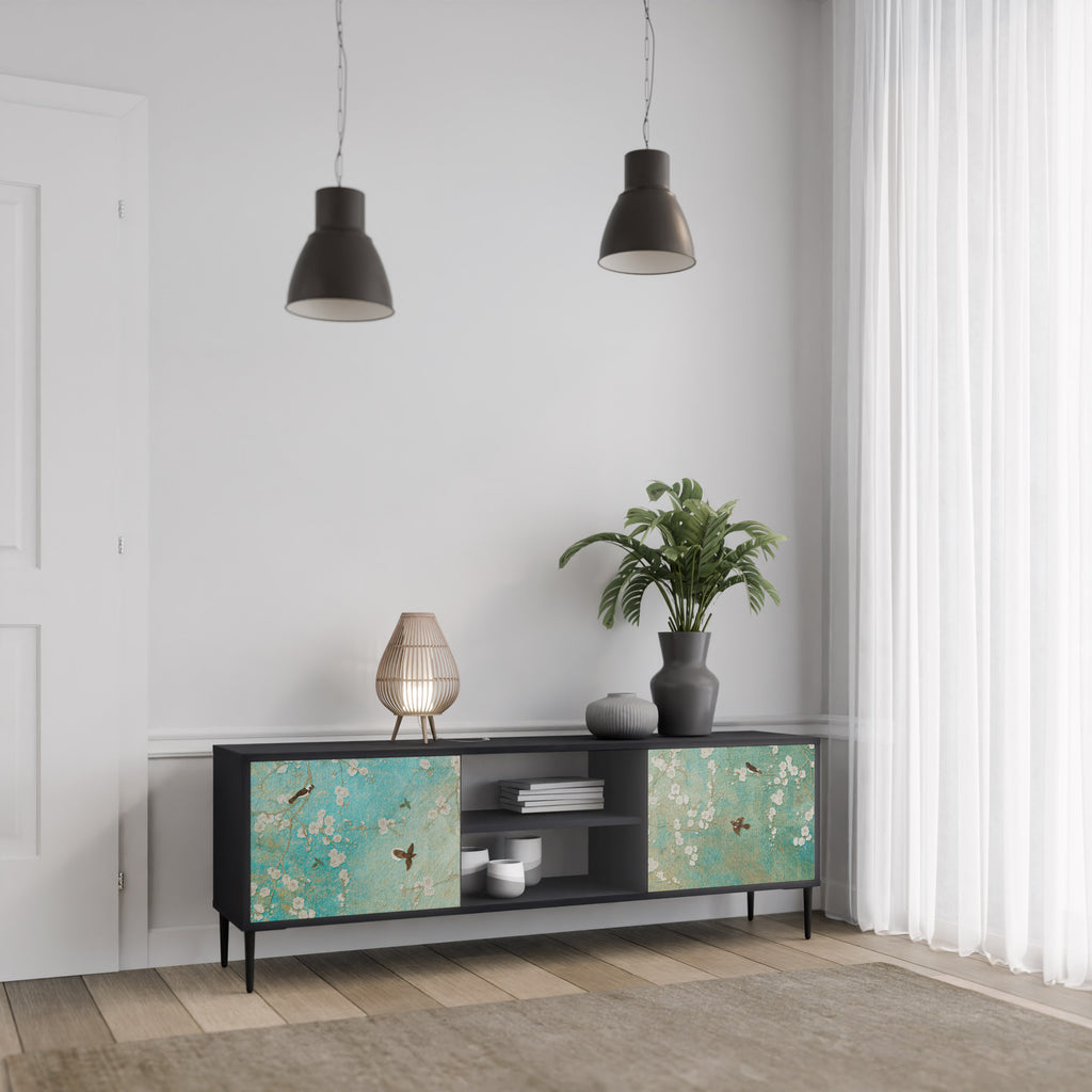 Mueble de TV de 2 puertas BLOOMING CHARM en acabado negro