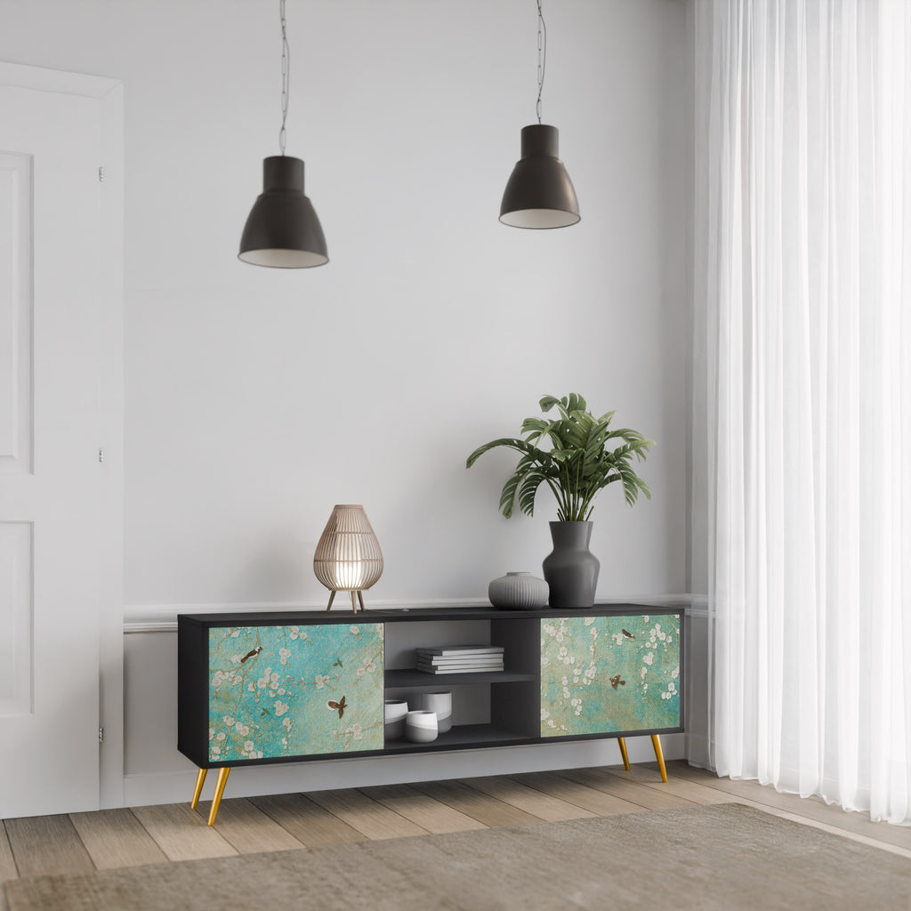 Mueble de TV de 2 puertas BLOOMING CHARM en acabado negro