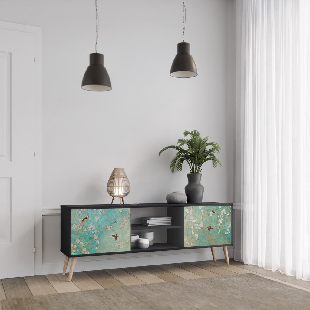 Mueble de TV de 2 puertas BLOOMING CHARM en acabado negro