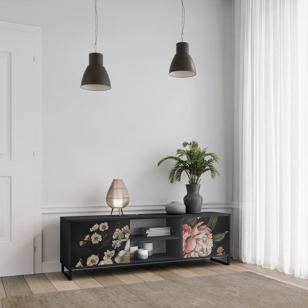 Mueble de TV de 2 puertas LUSH ELEGANCE con acabado negro