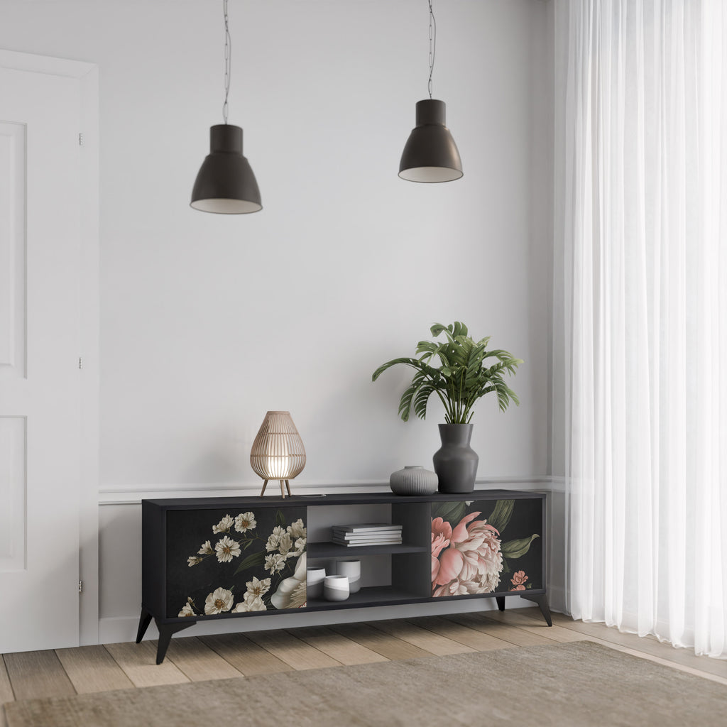 Mueble de TV de 2 puertas LUSH ELEGANCE con acabado negro