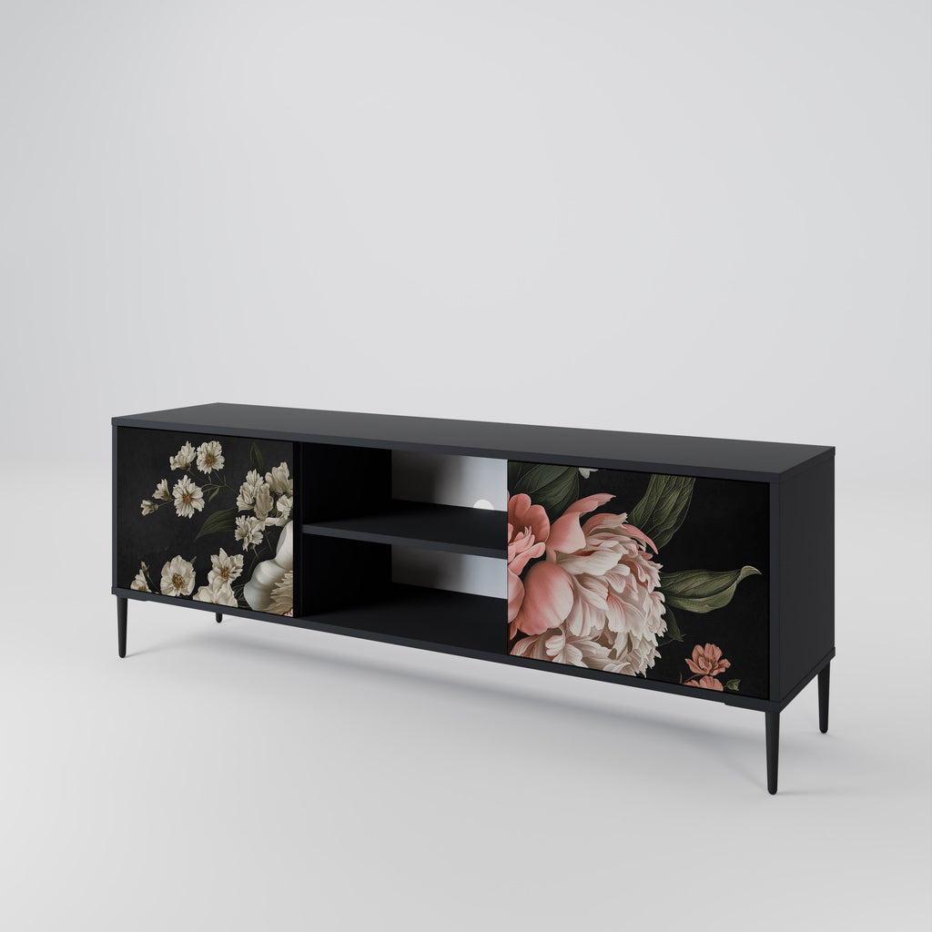 Mueble de TV de 2 puertas LUSH ELEGANCE con acabado negro