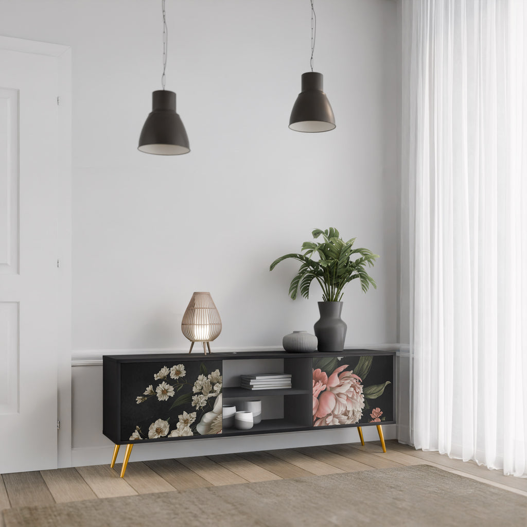 Mueble de TV de 2 puertas LUSH ELEGANCE con acabado negro