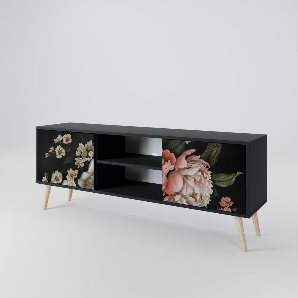 Mueble de TV de 2 puertas LUSH ELEGANCE con acabado negro