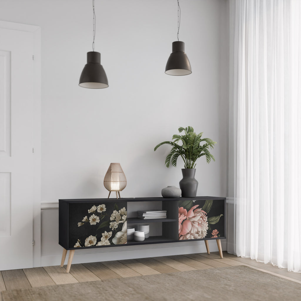 Mueble de TV de 2 puertas LUSH ELEGANCE con acabado negro