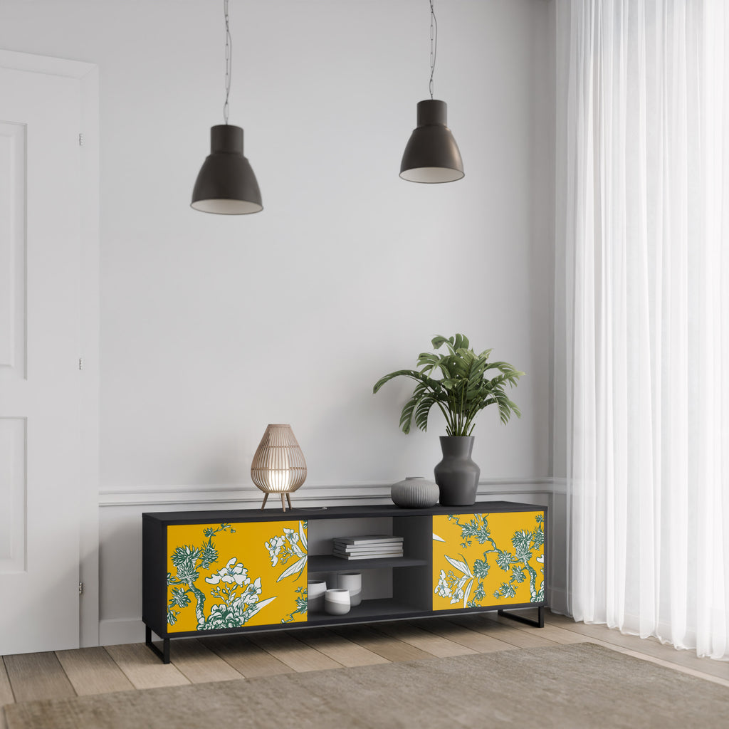 Mueble de TV de 2 puertas YELLOW CHINOISERIE en acabado negro