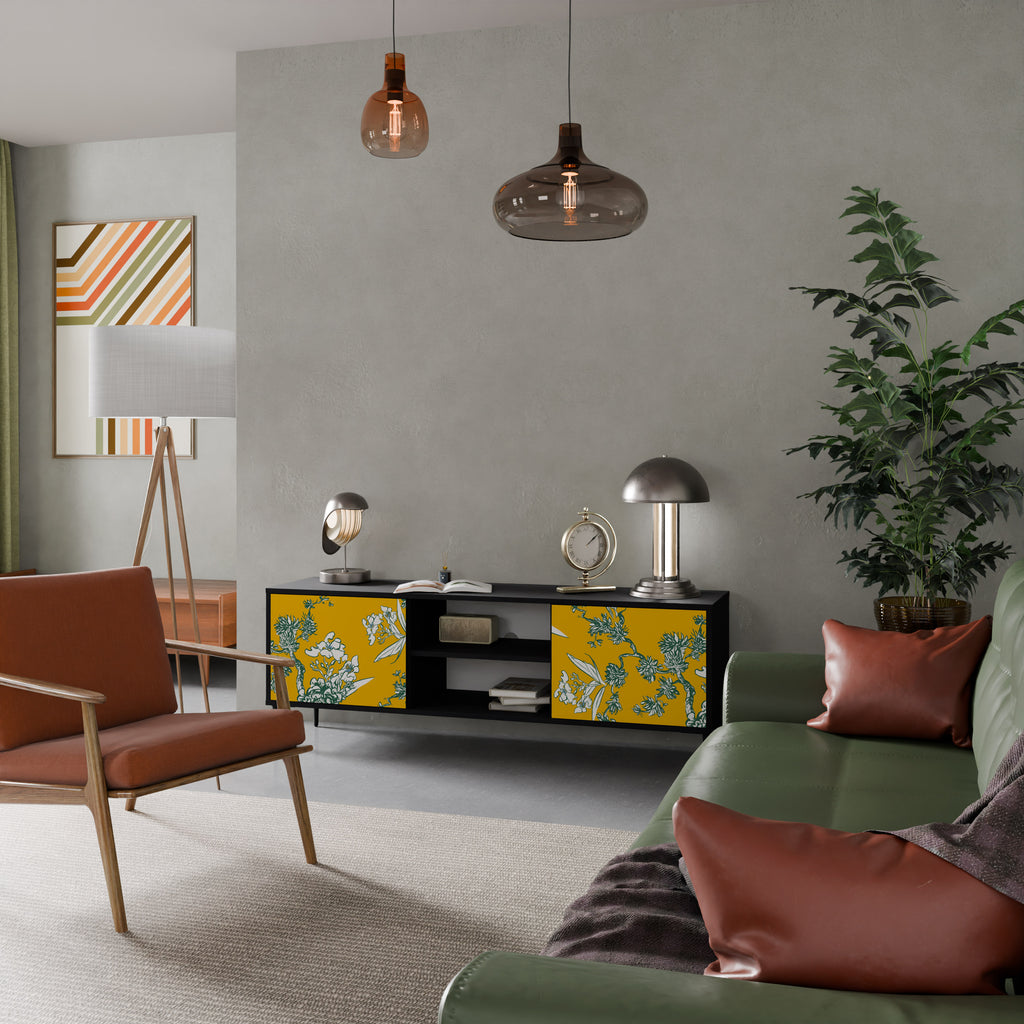 Mueble de TV de 2 puertas YELLOW CHINOISERIE en acabado negro