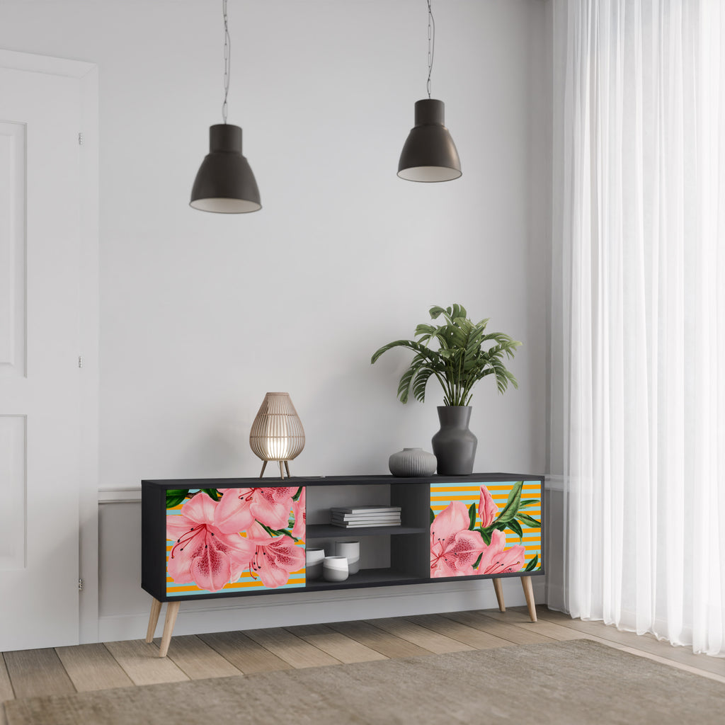 Mueble de TV de 2 puertas FRAGILE BEAUTY con acabado negro