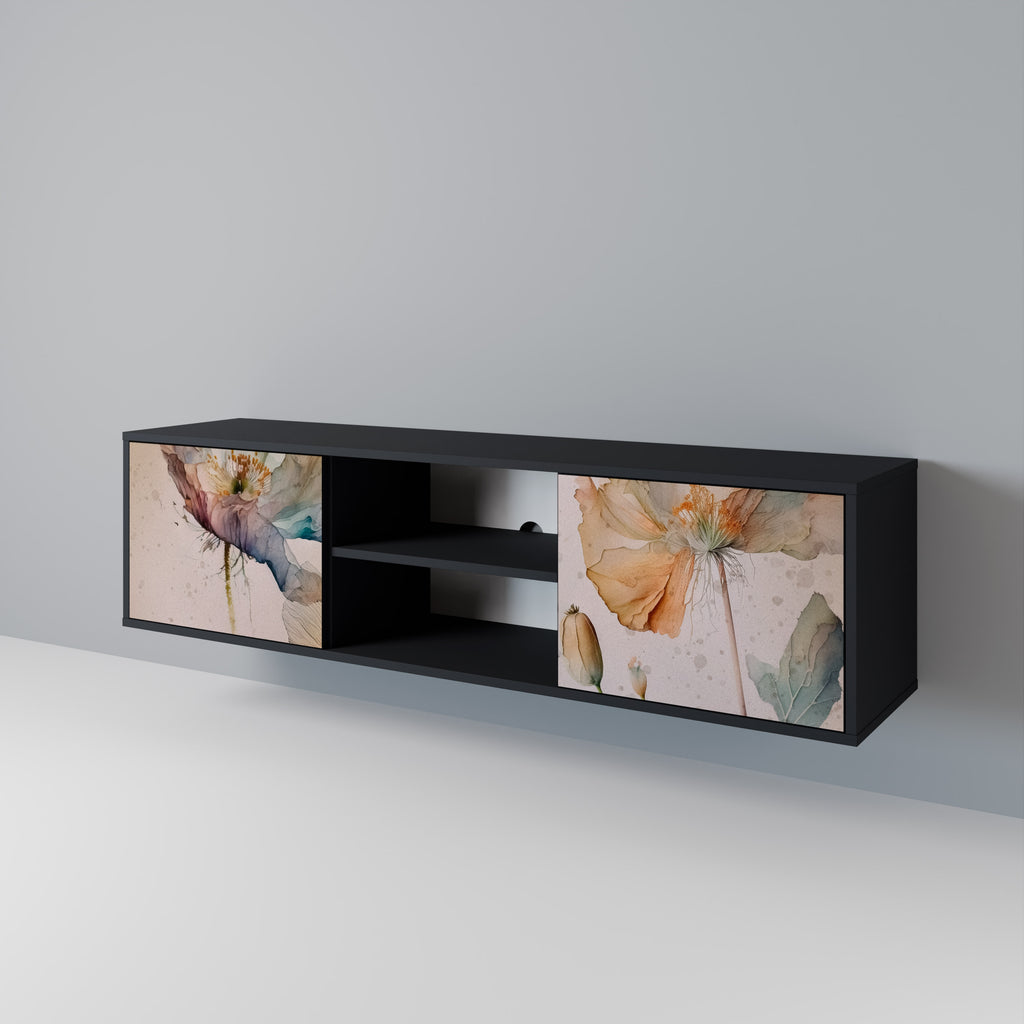 Mueble de TV SOFTEN POPPY de 2 puertas con acabado negro