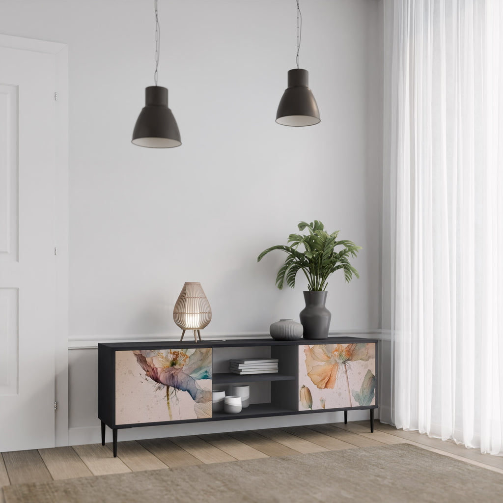 Mueble de TV SOFTEN POPPY de 2 puertas con acabado negro