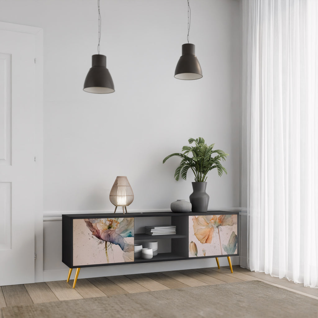 Mueble de TV SOFTEN POPPY de 2 puertas con acabado negro