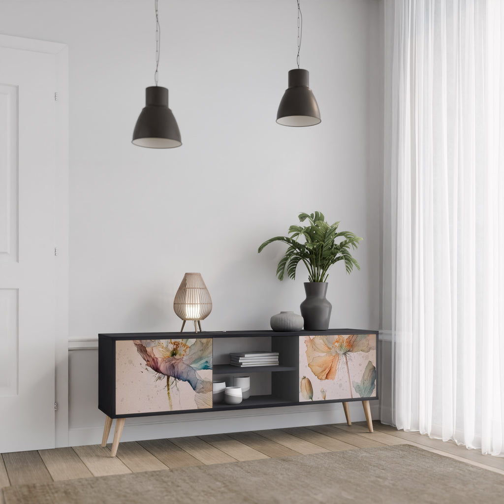 Mueble de TV SOFTEN POPPY de 2 puertas con acabado negro