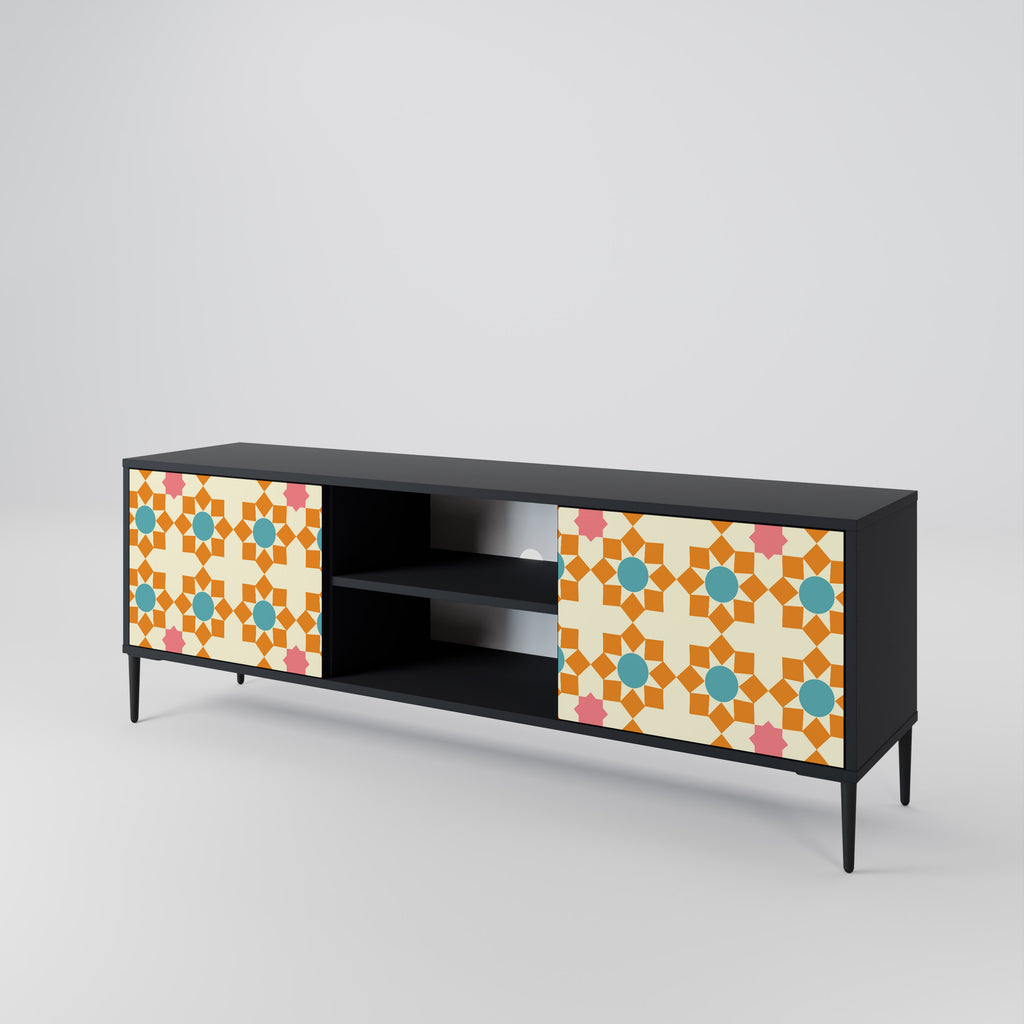 Mueble de TV de 2 puertas FLORAL DECOR en acabado negro