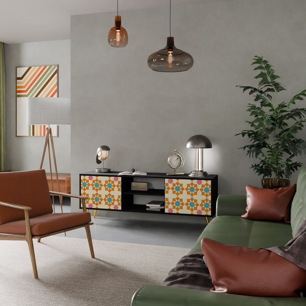 Mueble de TV de 2 puertas FLORAL DECOR en acabado negro