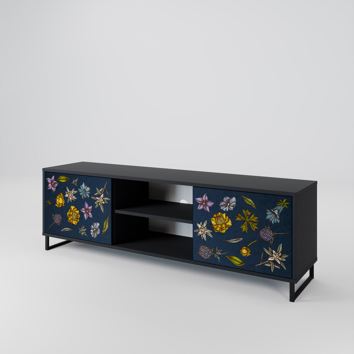 FLOWERS ON NAVY BLUE Mueble de TV de 2 Puertas