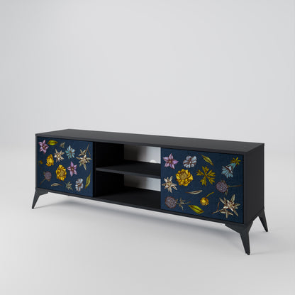 FLOWERS ON NAVY BLUE Mueble de TV de 2 Puertas