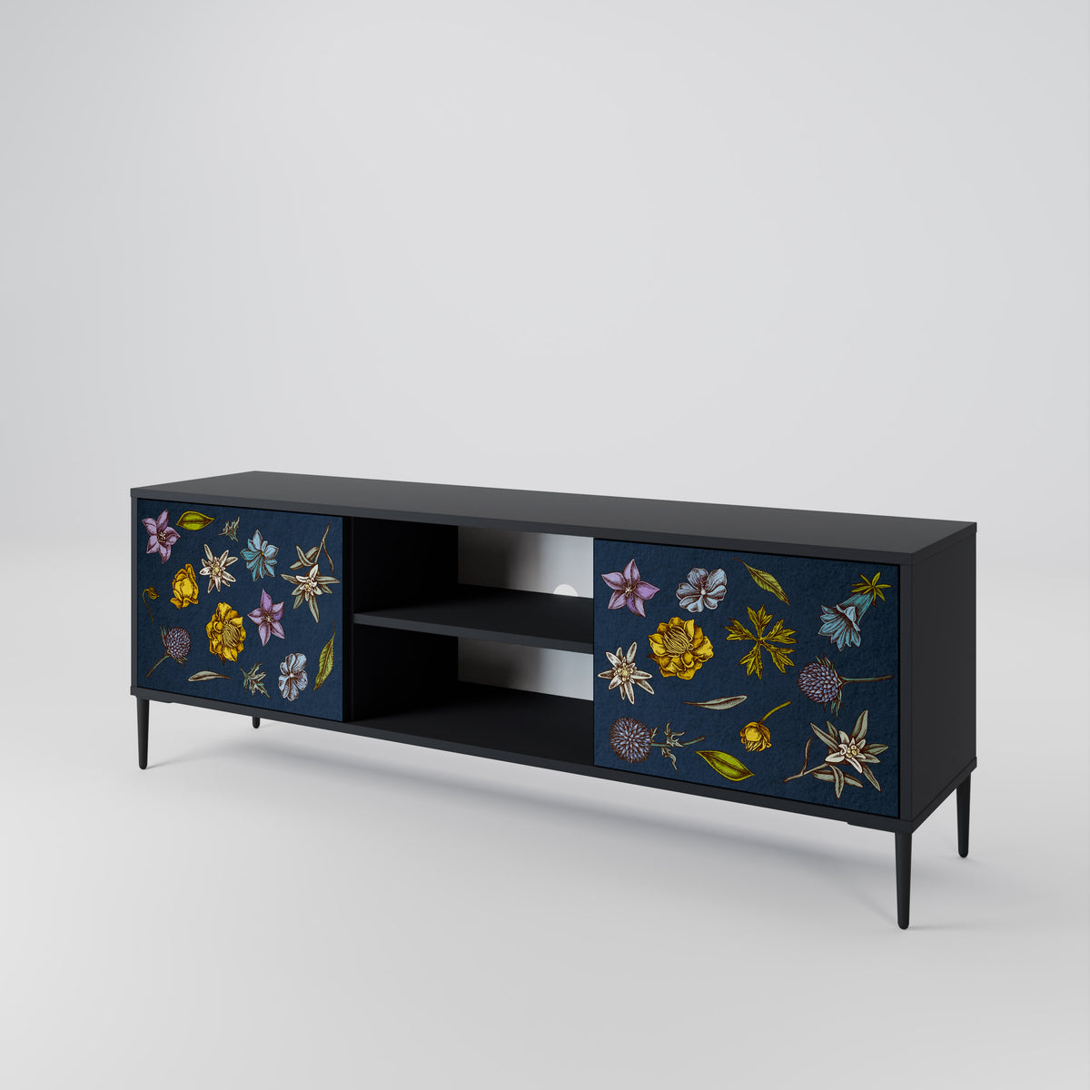 FLOWERS ON NAVY BLUE Mueble de TV de 2 Puertas