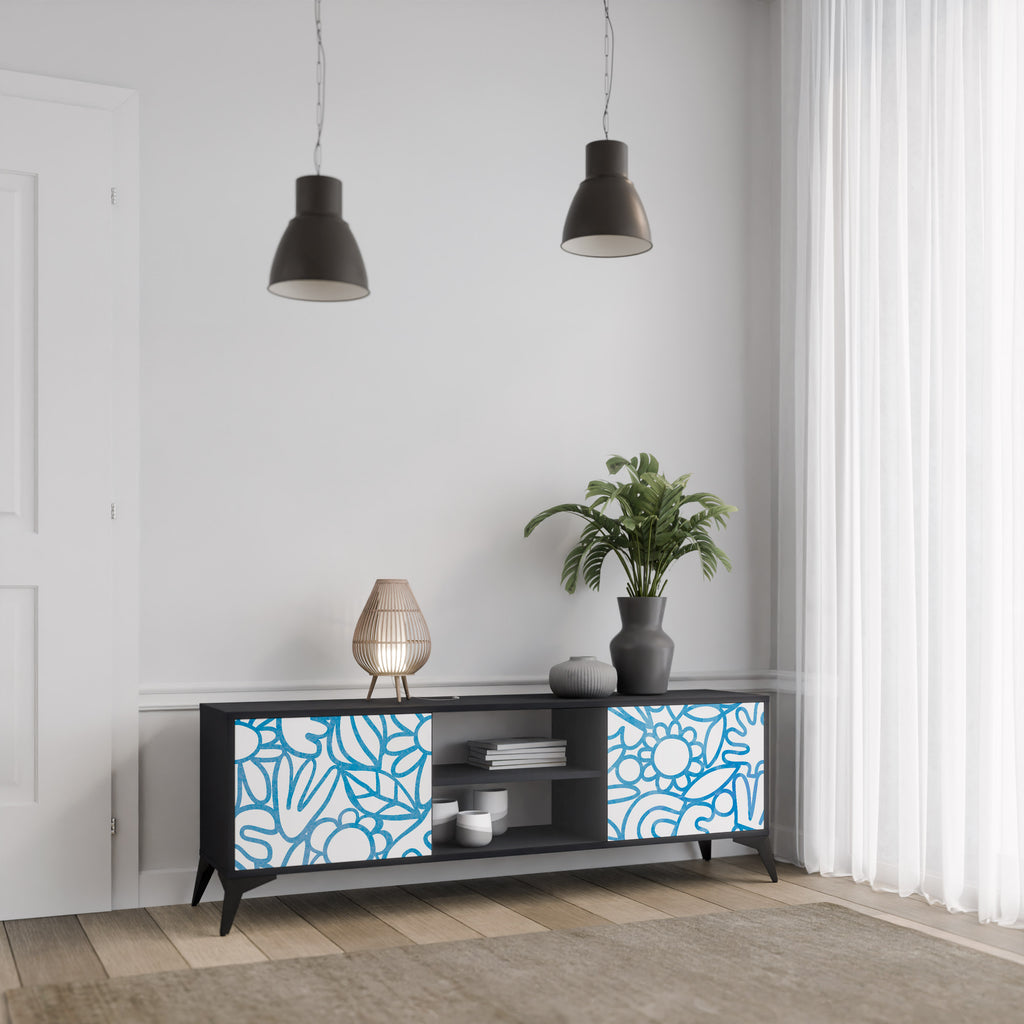 Mueble de TV de 2 puertas BLOOMY MORNING con acabado negro