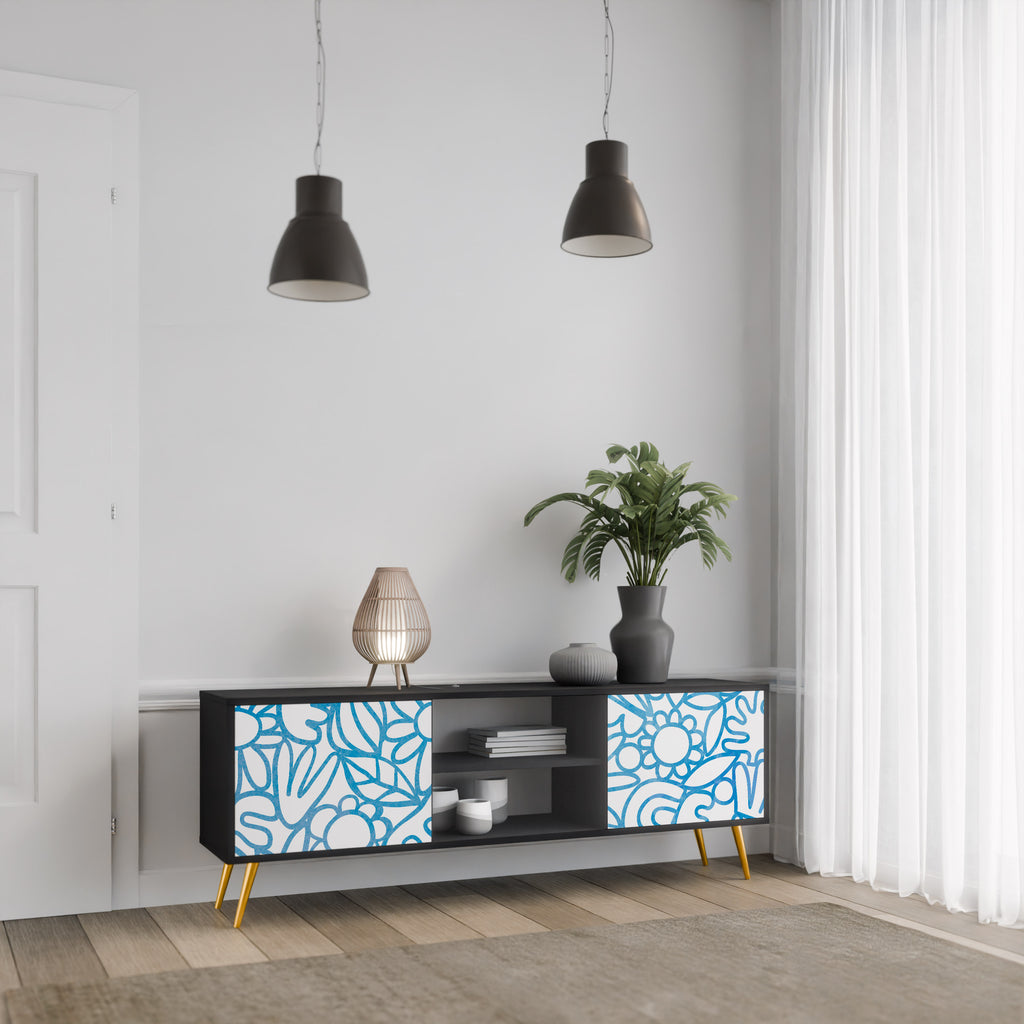 Mueble de TV de 2 puertas BLOOMY MORNING con acabado negro
