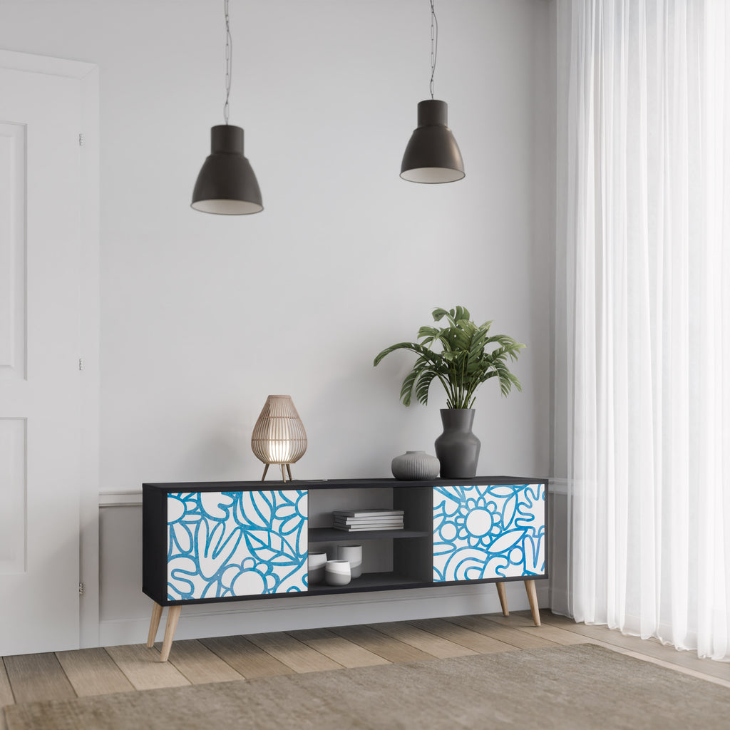 Mueble de TV de 2 puertas BLOOMY MORNING con acabado negro