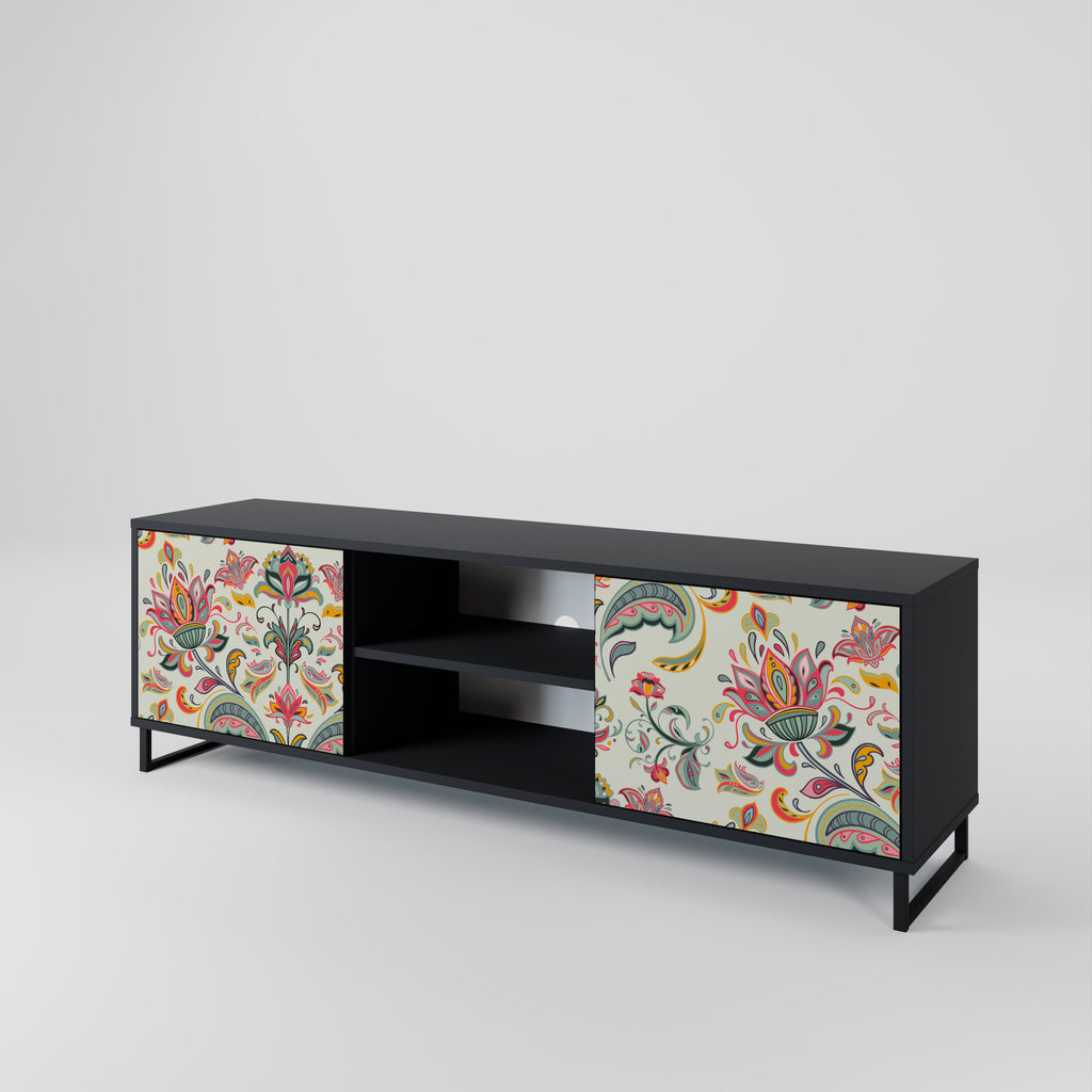 Mueble de TV de 2 puertas ORGANIC FOLKLORE en acabado negro