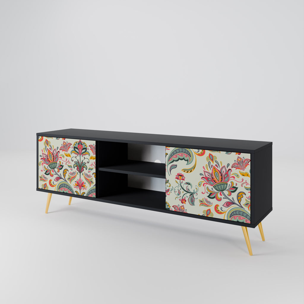 Mueble de TV de 2 puertas ORGANIC FOLKLORE en acabado negro
