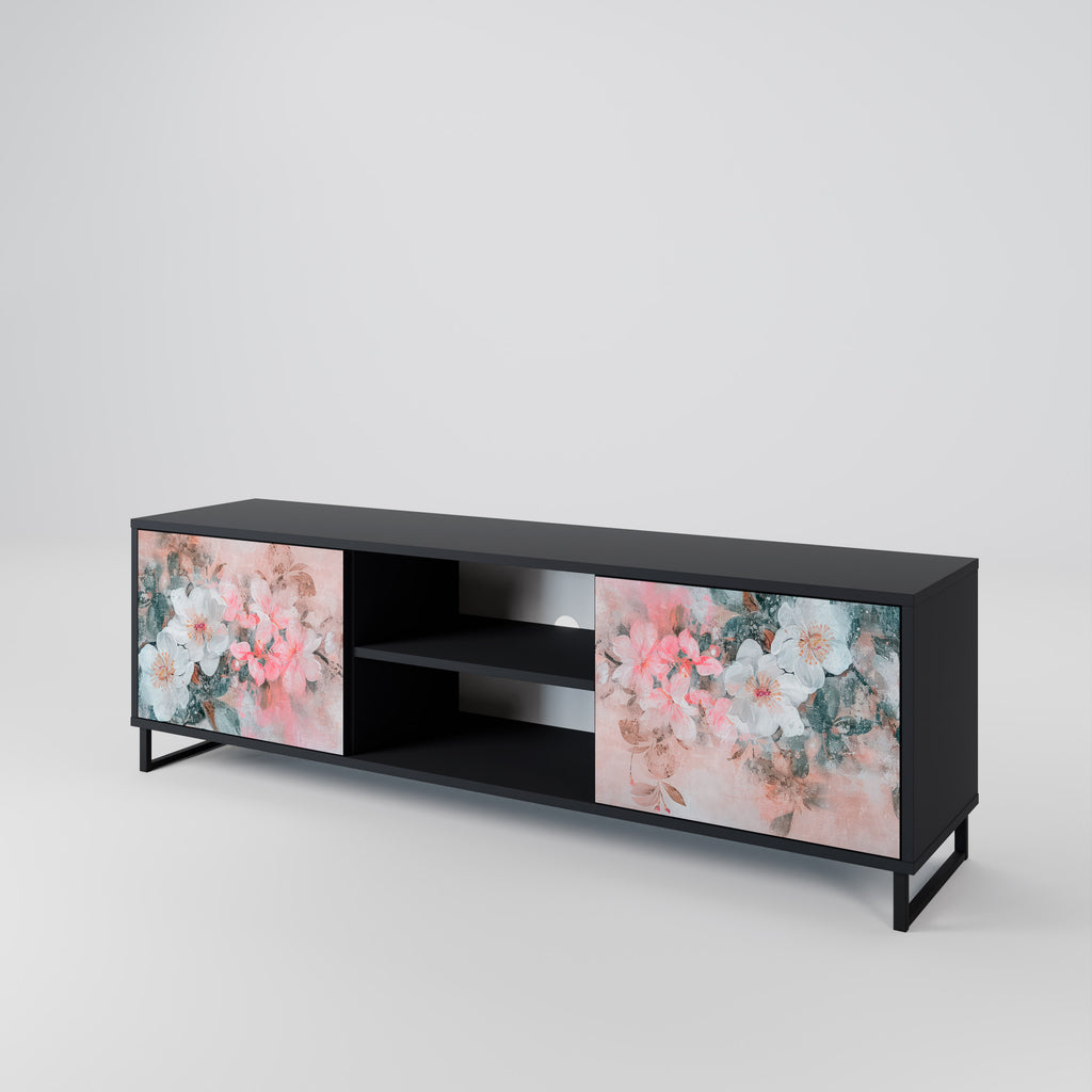 Mueble de TV de 2 puertas CHERRY BLOSSOM con acabado negro