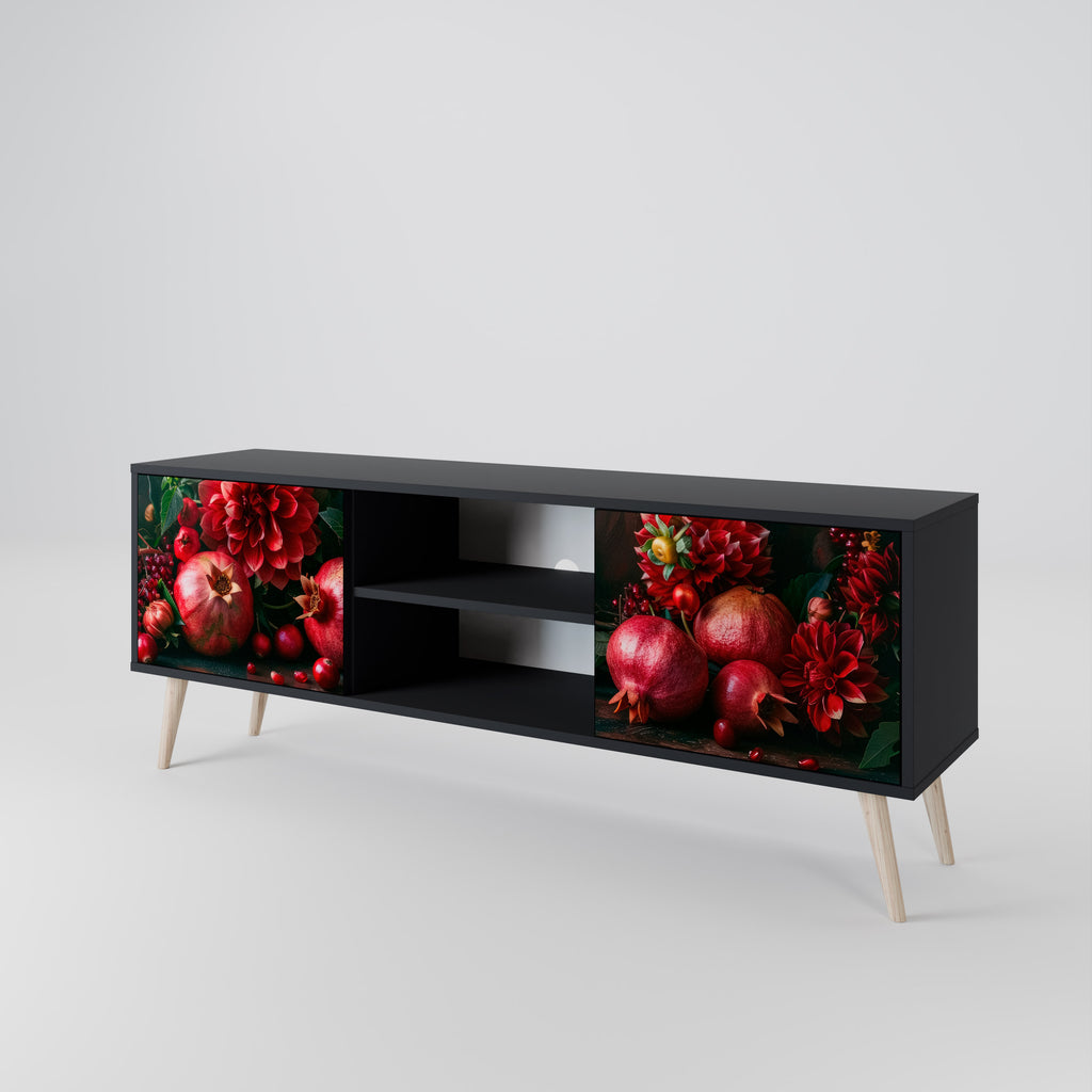 Mueble de TV de 2 puertas DAHLIAS AND POMEGRANATES en acabado negro