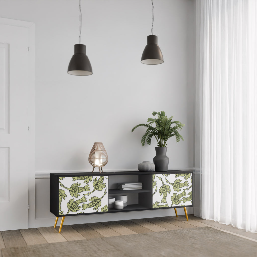 Mueble de TV de 2 puertas SEEDLING SONGBIRD con acabado negro