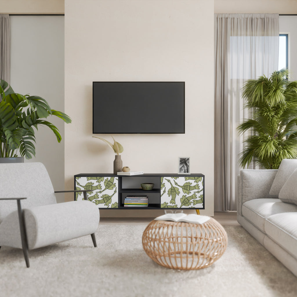 Mueble de TV de 2 puertas SEEDLING SONGBIRD con acabado negro